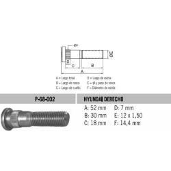 Perno Rueda Hyundai Derecho 12 X 52 X 1.50 Estria 14.4