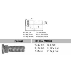 Perno Rueda Hyundai Derecho 12 X 40 X 1.50 Estria 14.4